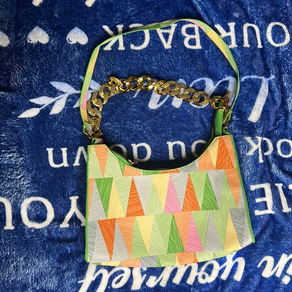 Orange,green,gold,yellow, pink, blue and grey two strapped purse. - Picture 2 of 5